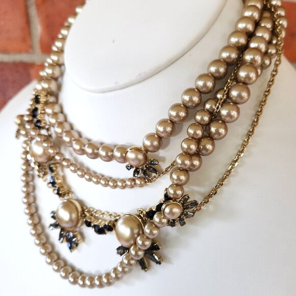 Ann Taylor Vintage-Inspired Multi-Strand Pearl Statement Necklace Crystal Accent - Picture 6 of 7